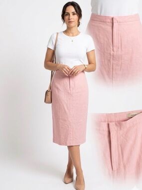 Banana Republic   Linen Pink Midi Pencil Skirt